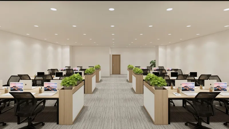 Không gian nội thất văn phòng hiện đại, bố trí cụm bàn làm việc khoa học, tăng hiệu suất cho SME