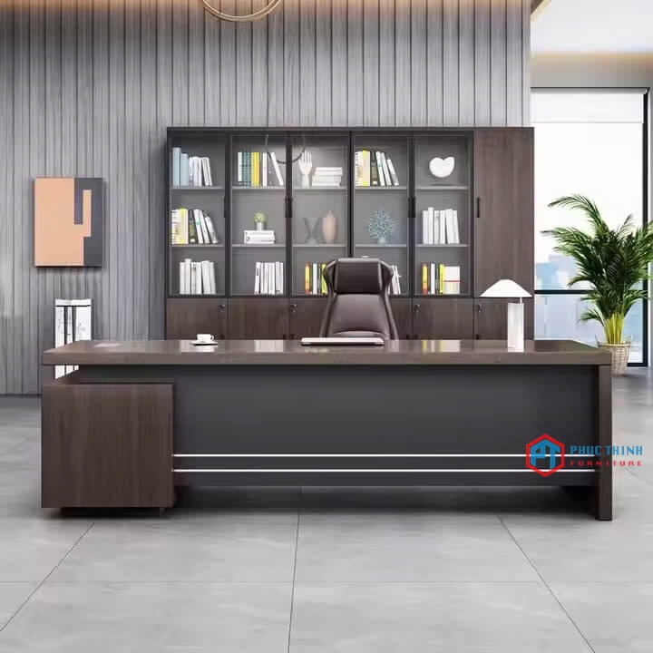 Bàn giám đốc gỗ nâu trầm tối giản  BGDPT 42