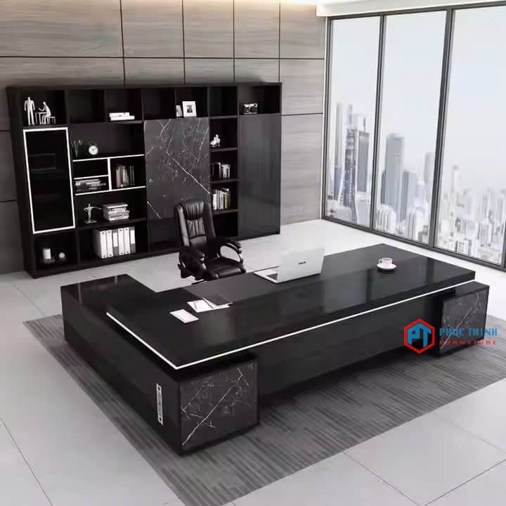 Bàn giám đốc marble đen sang trọng BGDPT 43