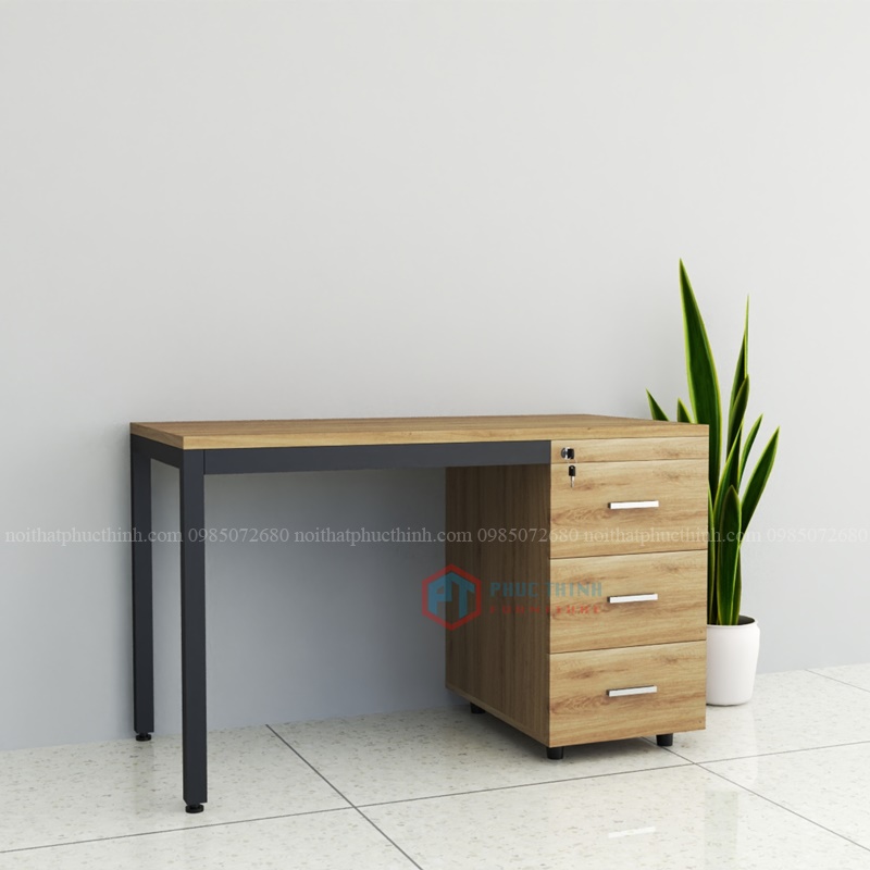 Bàn làm việc chân sắt liền hộc tủ BLVPT 08