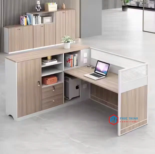 Bàn làm việc chữ hiện đại liền tủ CUMPT 38