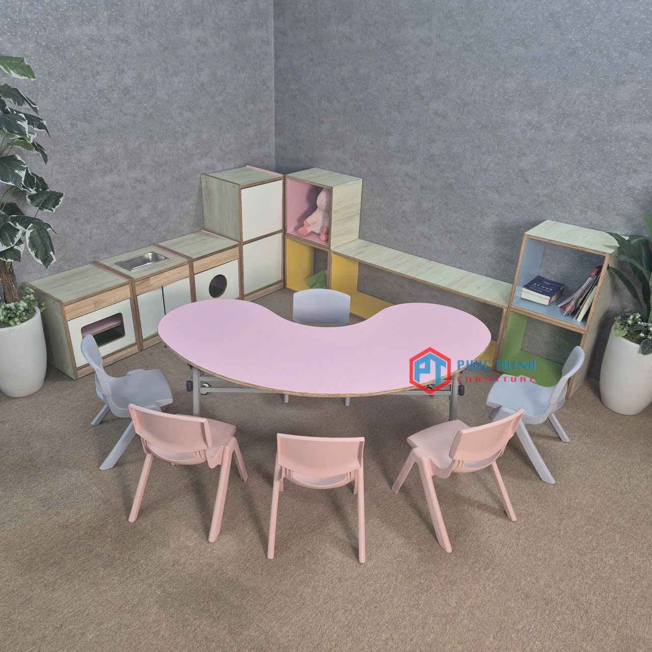 Bàn đào tạo mầm non hình hạt đậu BDTPT01