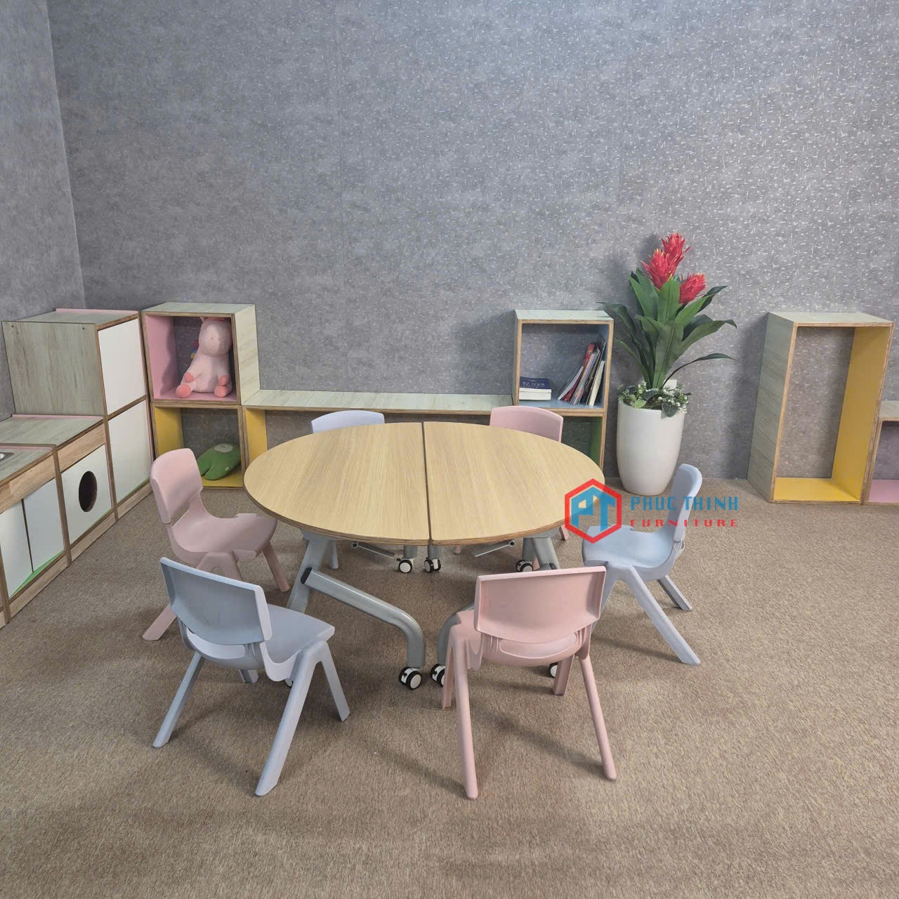 Bàn đào tạo tròn ghép đôi BDTPT02