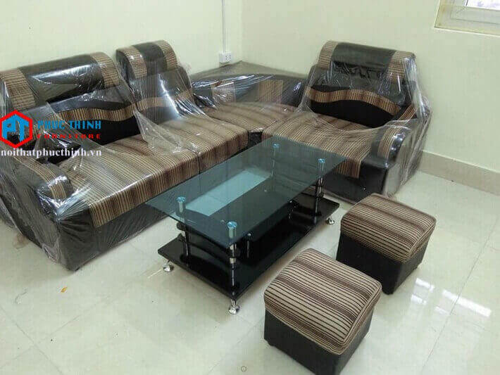 Sofa góc nỉ kẻ nâu