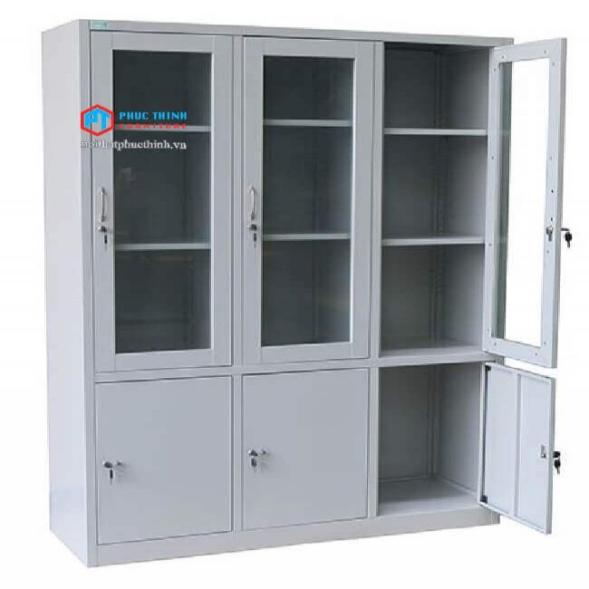 Tủ sắt văn phòng 3 cánh kính